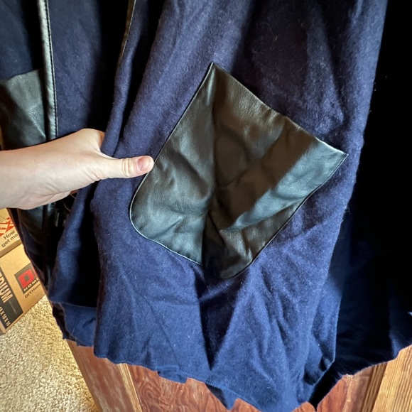 Ann Taylor Navy Blue Cape with Black Faux Leather Pockets - Picture 2 of 5
